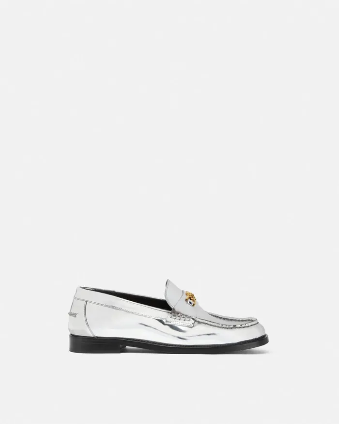 Versace Loafers and Flats Medusa 03995 Metallic Loafers Silver 8211 Women