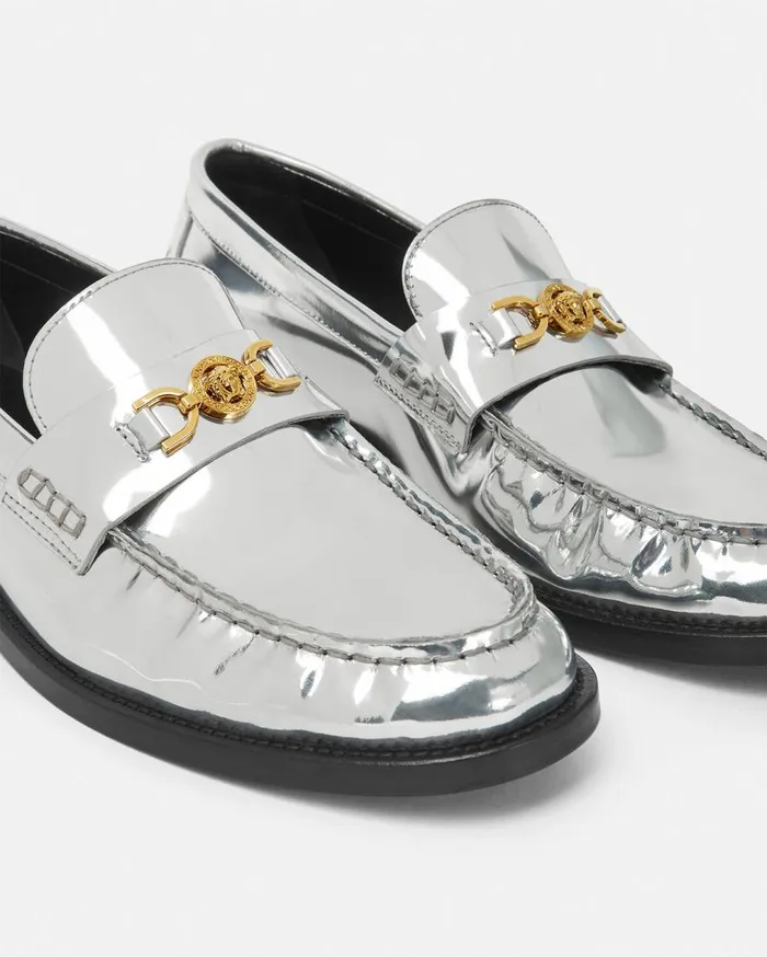 Versace Loafers and Flats Medusa 03995 Metallic Loafers Silver 8211 Women Versace Loafers and Flats Medusa 03995 Metallic Loafers Silver 8211 Women