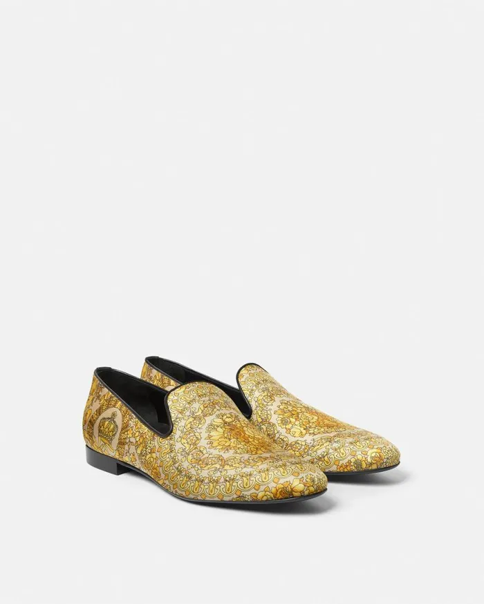 Versace Loafers and Slippers Barocco Satin Slippers Yellowprint 8211 Men Versace Loafers and Slippers Barocco Satin Slippers Yellowprint 8211 Men