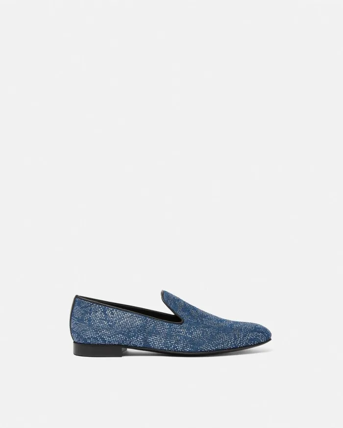 Versace Loafers and Slippers Crystal Barocco Denim Slippers Blue 8211 Men