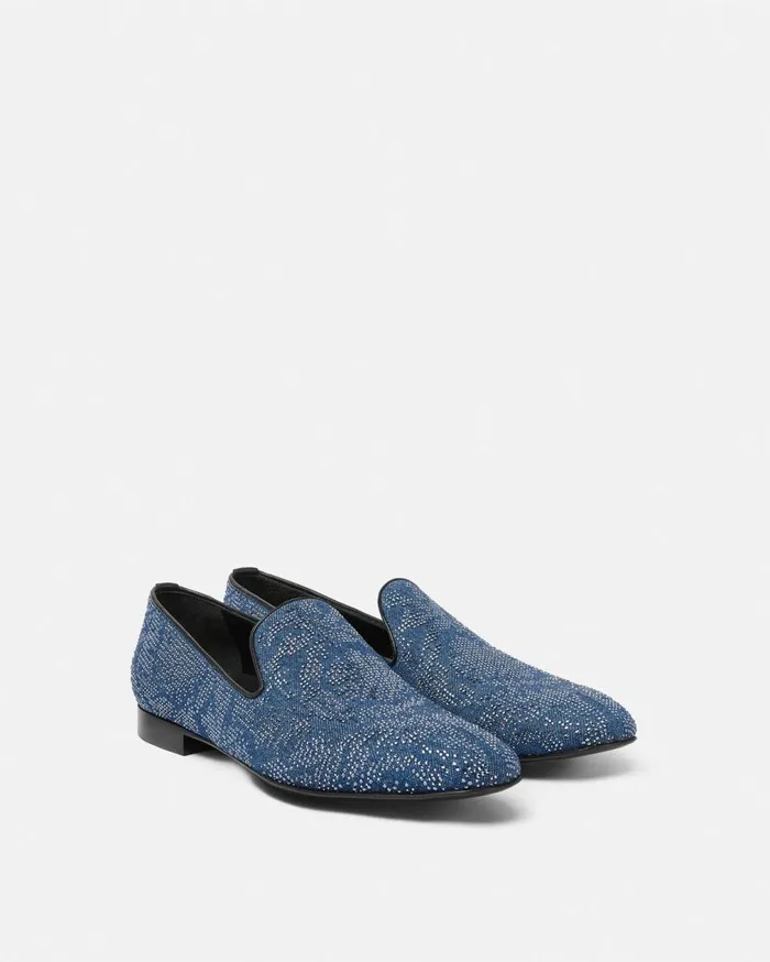 Versace Loafers and Slippers Crystal Barocco Denim Slippers Blue 8211 Men Versace Loafers and Slippers Crystal Barocco Denim Slippers Blue 8211 Men