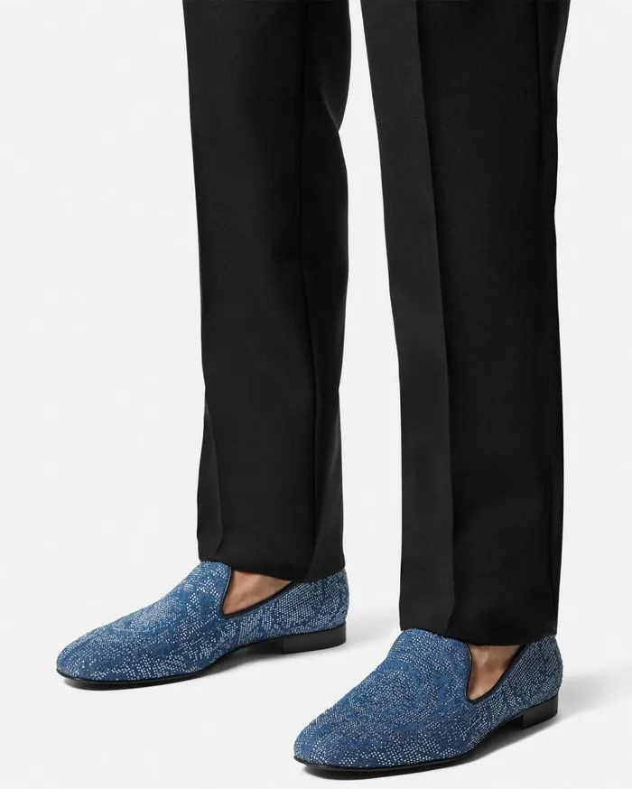 Versace Loafers and Slippers Crystal Barocco Denim Slippers Blue 8211 Men Versace Loafers and Slippers Crystal Barocco Denim Slippers Blue 8211 Men