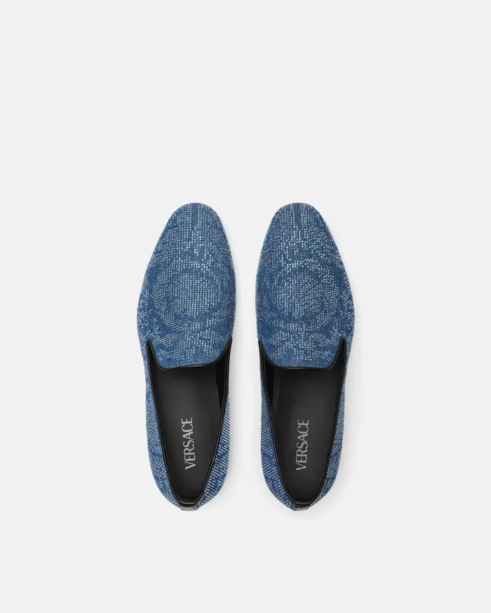 Versace Loafers and Slippers Crystal Barocco Denim Slippers Blue 8211 Men Versace Loafers and Slippers Crystal Barocco Denim Slippers Blue 8211 Men