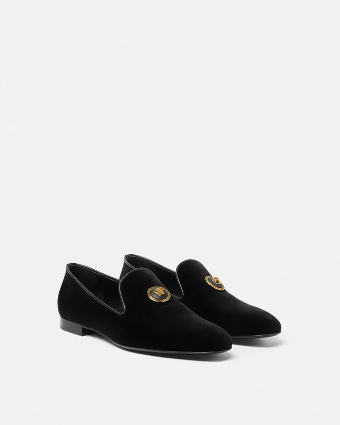 Versace Loafers and Slippers Medusa Velvet Slippers Blackgold 8211 Men Versace Loafers and Slippers Medusa Velvet Slippers Blackgold 8211 Men