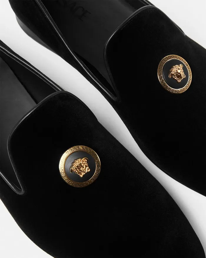 Versace Loafers and Slippers Medusa Velvet Slippers Blackgold 8211 Men Versace Loafers and Slippers Medusa Velvet Slippers Blackgold 8211 Men