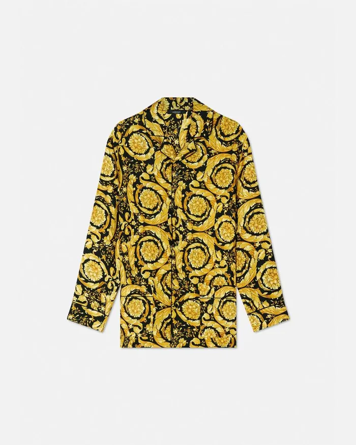 Versace Loungewear and Pajamas Barocco Print Silk Pajama Shirt Blackprint 8211 Women