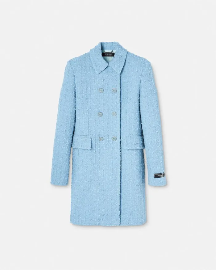 Versace Outerwear and Coats Heritage Tweed Aline Long Coat Light Blue 8211 Women