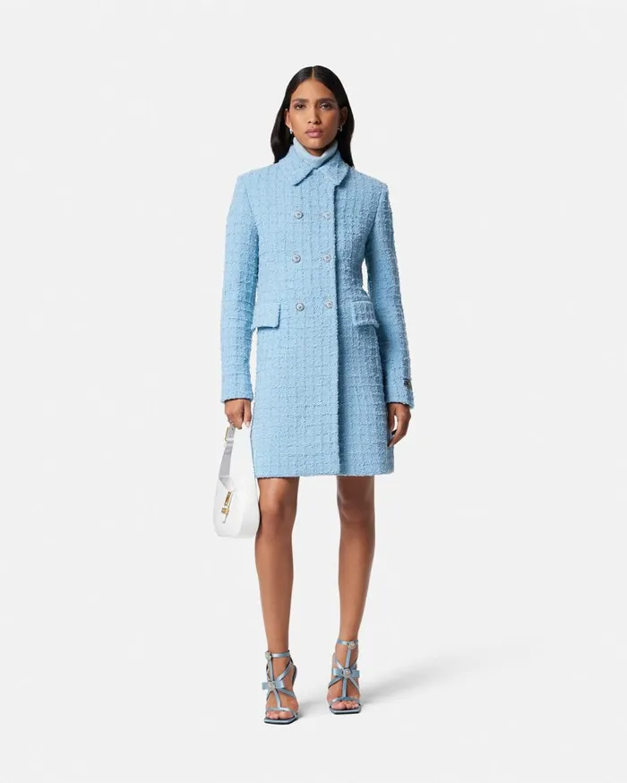 Versace Outerwear and Coats Heritage Tweed Aline Long Coat Light Blue 8211 Women Versace Outerwear and Coats Heritage Tweed Aline Long Coat Light Blue 8211 Women