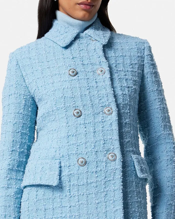 Versace Outerwear and Coats Heritage Tweed Aline Long Coat Light Blue 8211 Women Versace Outerwear and Coats Heritage Tweed Aline Long Coat Light Blue 8211 Women