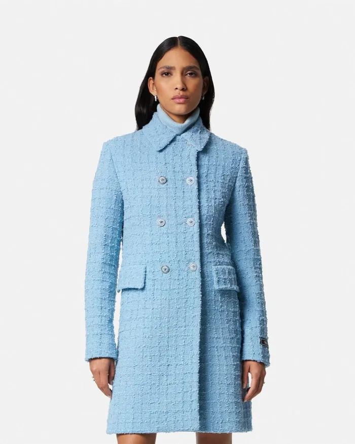 Versace Outerwear and Coats Heritage Tweed Aline Long Coat Light Blue 8211 Women Versace Outerwear and Coats Heritage Tweed Aline Long Coat Light Blue 8211 Women