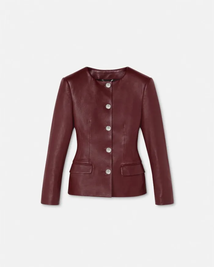 Versace Outerwear and Coats Leather Hourglass Jacket Burgundy 8211 Women