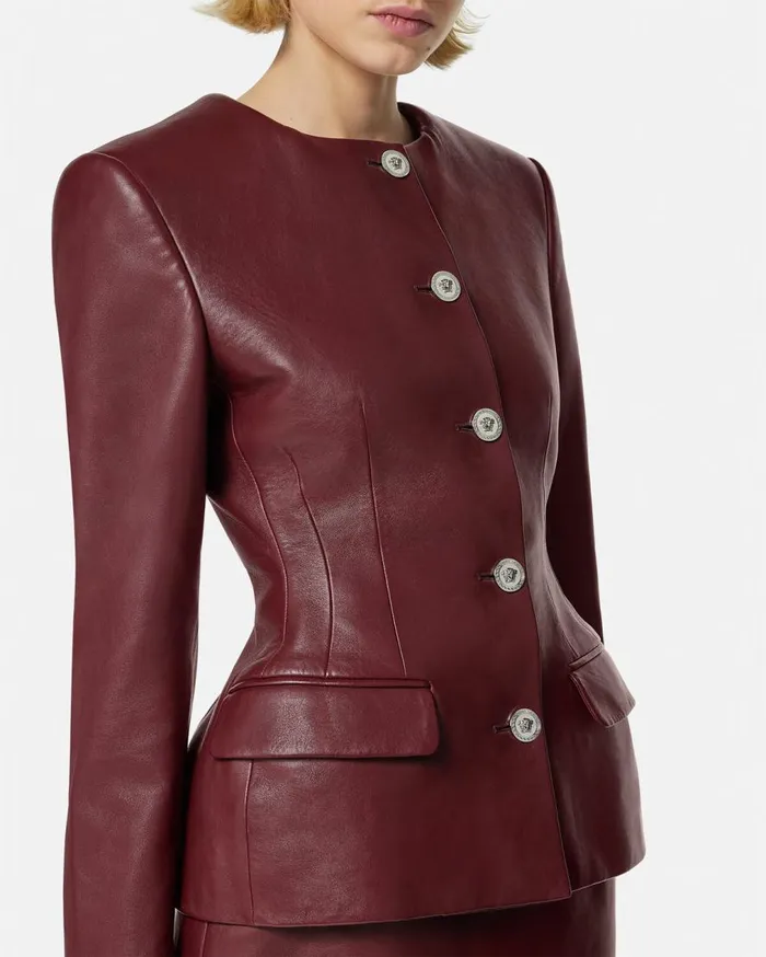Versace Outerwear and Coats Leather Hourglass Jacket Burgundy 8211 Women Versace Outerwear and Coats Leather Hourglass Jacket Burgundy 8211 Women
