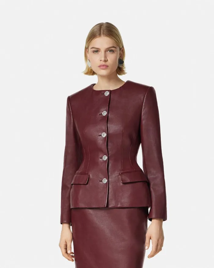 Versace Outerwear and Coats Leather Hourglass Jacket Burgundy 8211 Women Versace Outerwear and Coats Leather Hourglass Jacket Burgundy 8211 Women
