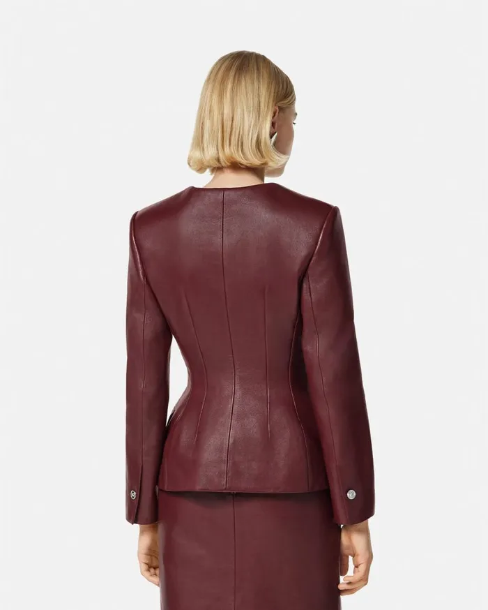 Versace Outerwear and Coats Leather Hourglass Jacket Burgundy 8211 Women Versace Outerwear and Coats Leather Hourglass Jacket Burgundy 8211 Women