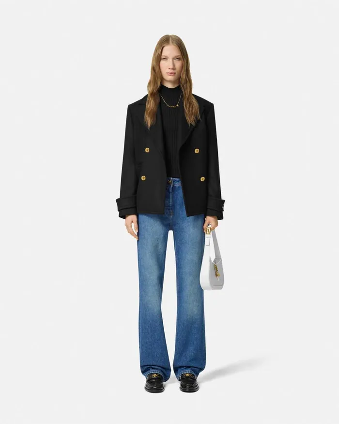 Versace Outerwear and Coats Wool DoubleBreasted Peacoat Black 8211 Women Versace Outerwear and Coats Wool DoubleBreasted Peacoat Black 8211 Women