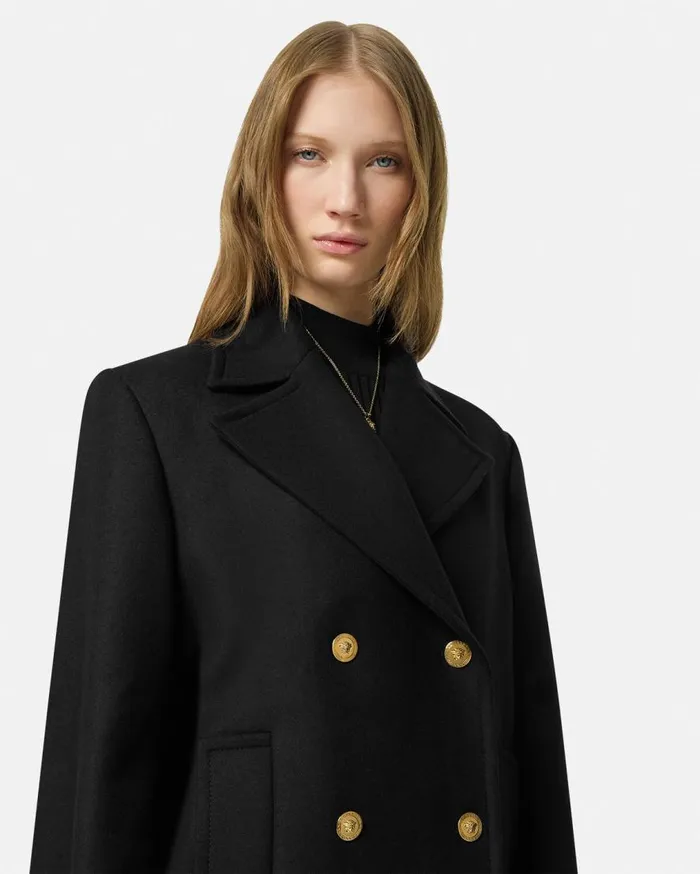 Versace Outerwear and Coats Wool DoubleBreasted Peacoat Black 8211 Women Versace Outerwear and Coats Wool DoubleBreasted Peacoat Black 8211 Women