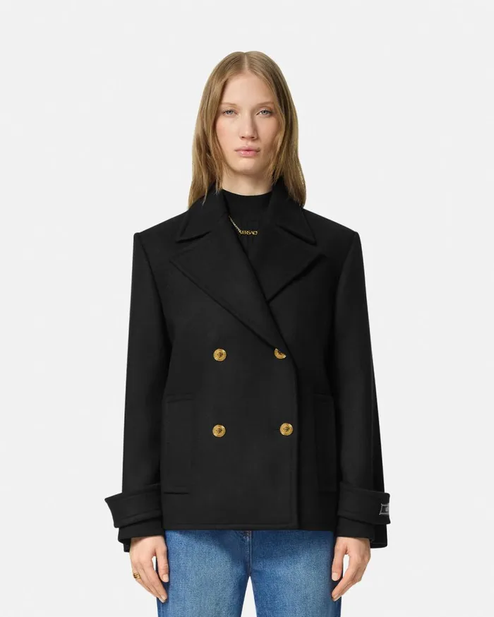 Versace Outerwear and Coats Wool DoubleBreasted Peacoat Black 8211 Women Versace Outerwear and Coats Wool DoubleBreasted Peacoat Black 8211 Women