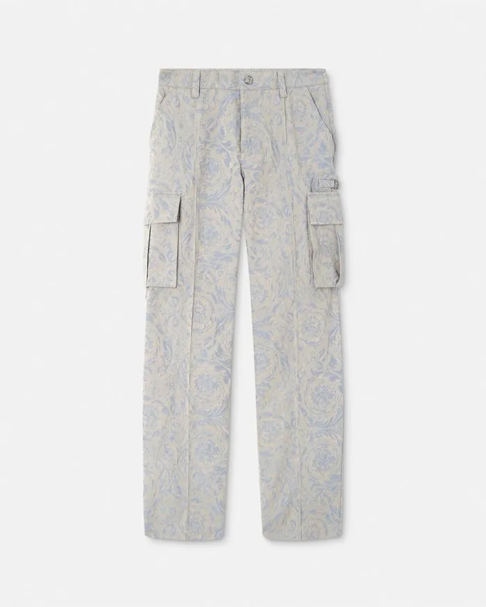 Versace Pants and Shorts Barocco Jacquard Cargo Pants Gray 8211 Men