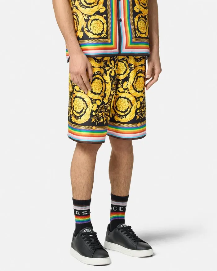 Versace Pants and Shorts Pride Barocco Silk Shorts Blackprint 8211 Men Versace Pants and Shorts Pride Barocco Silk Shorts Blackprint 8211 Men