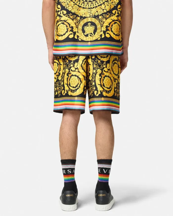 Versace Pants and Shorts Pride Barocco Silk Shorts Blackprint 8211 Men Versace Pants and Shorts Pride Barocco Silk Shorts Blackprint 8211 Men