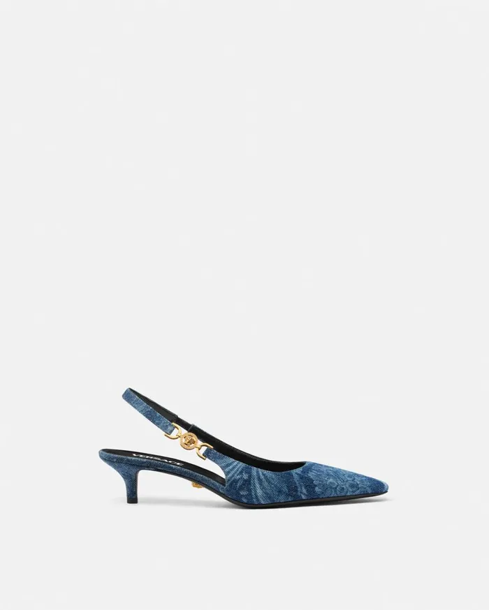 Versace Pumps and Slingbacks Barocco Denim Slingback Pumps 40 Mm Blue 8211 Women