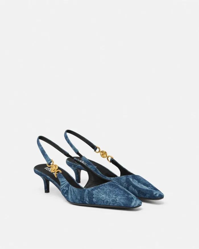 Versace Pumps and Slingbacks Barocco Denim Slingback Pumps 40 Mm Blue 8211 Women Versace Pumps and Slingbacks Barocco Denim Slingback Pumps 40 Mm Blue 8211 Women
