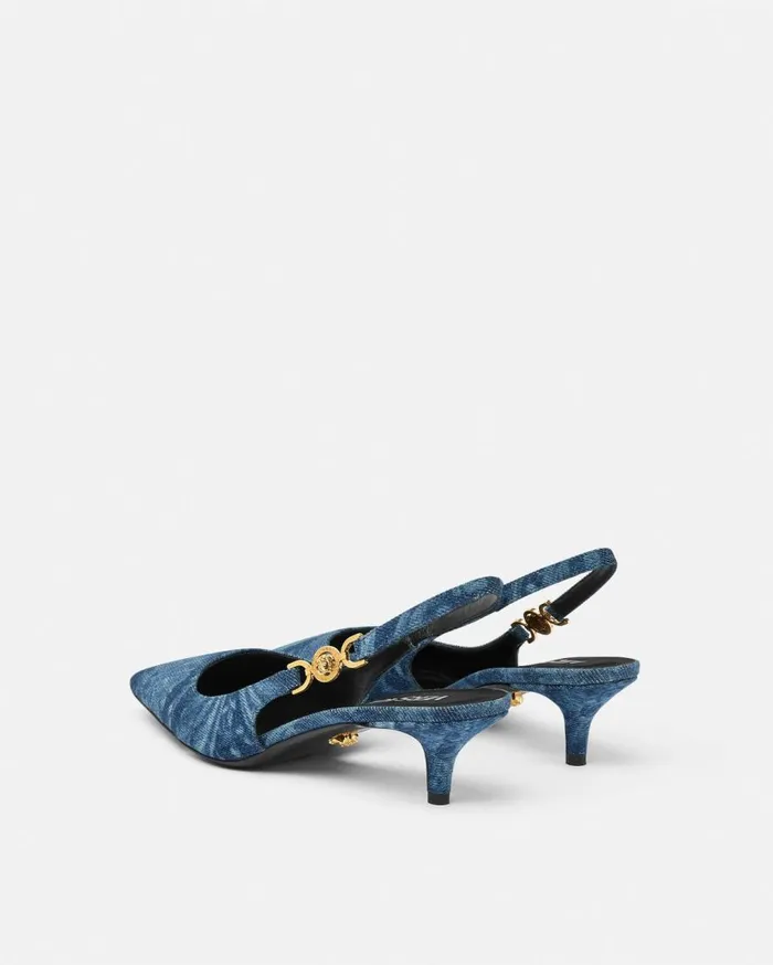 Versace Pumps and Slingbacks Barocco Denim Slingback Pumps 40 Mm Blue 8211 Women Versace Pumps and Slingbacks Barocco Denim Slingback Pumps 40 Mm Blue 8211 Women