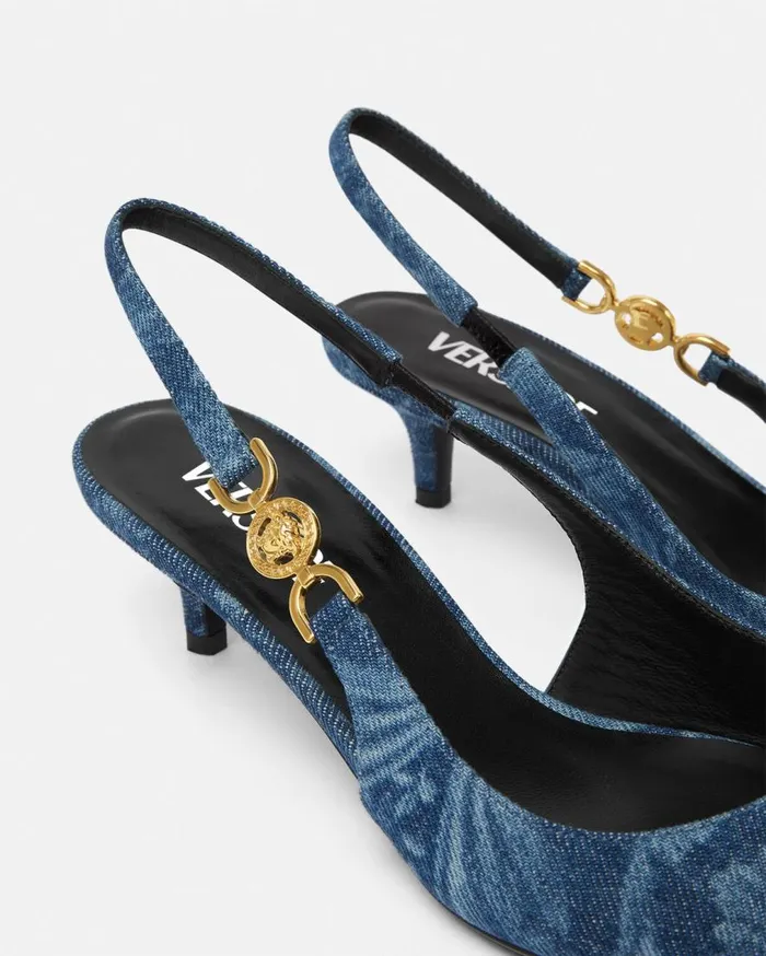 Versace Pumps and Slingbacks Barocco Denim Slingback Pumps 40 Mm Blue 8211 Women Versace Pumps and Slingbacks Barocco Denim Slingback Pumps 40 Mm Blue 8211 Women