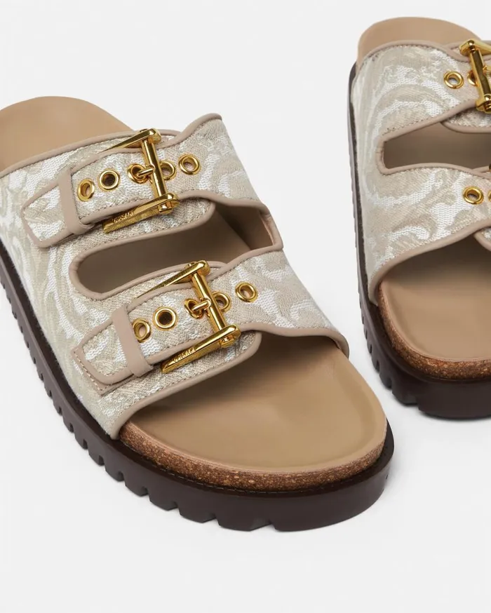 Versace Sandals and Slides Barocco Jacquard Sandals Beigeprint 8211 Men Versace Sandals and Slides Barocco Jacquard Sandals Beigeprint 8211 Men