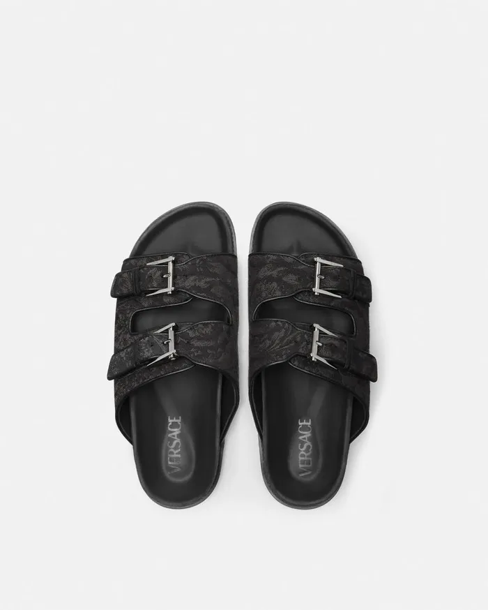 Versace Sandals and Slides Barocco Jacquard Sandals Blackprint 8211 Men Versace Sandals and Slides Barocco Jacquard Sandals Blackprint 8211 Men