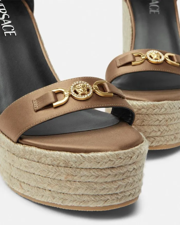 Versace Sandals Medusa 03995 Satin Wedge Sandals 120 Mm Beige 8211 Women Versace Sandals Medusa 03995 Satin Wedge Sandals 120 Mm Beige 8211 Women