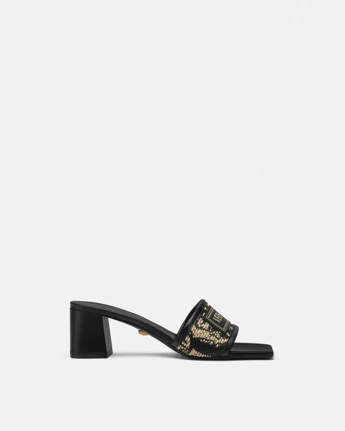 Versace Sandals Theia Barocco Raffia Mules 55 Mm Blackprint 8211 Women