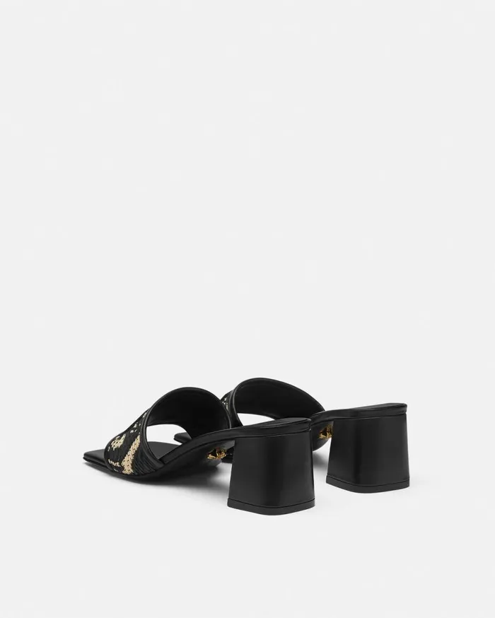 Versace Sandals Theia Barocco Raffia Mules 55 Mm Blackprint 8211 Women Versace Sandals Theia Barocco Raffia Mules 55 Mm Blackprint 8211 Women