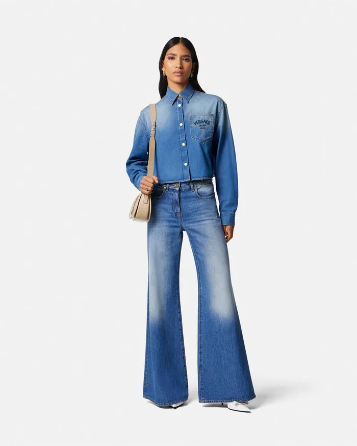 Versace Shirts and Tops Versace Milano Stamp Crop Denim Shirt Blue 8211 Women Versace Shirts and Tops Versace Milano Stamp Crop Denim Shirt Blue 8211 Women