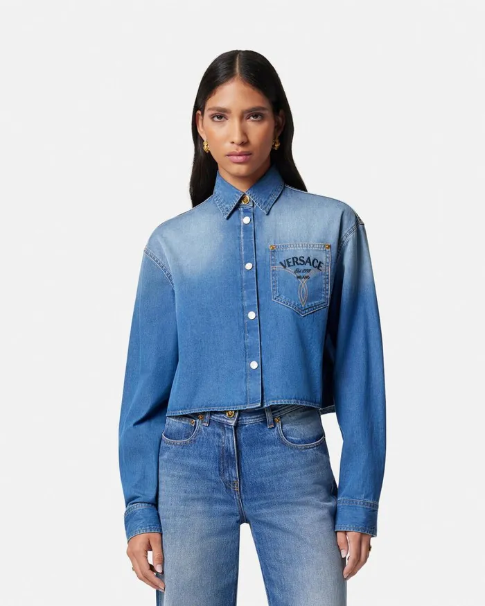 Versace Shirts and Tops Versace Milano Stamp Crop Denim Shirt Blue 8211 Women Versace Shirts and Tops Versace Milano Stamp Crop Denim Shirt Blue 8211 Women