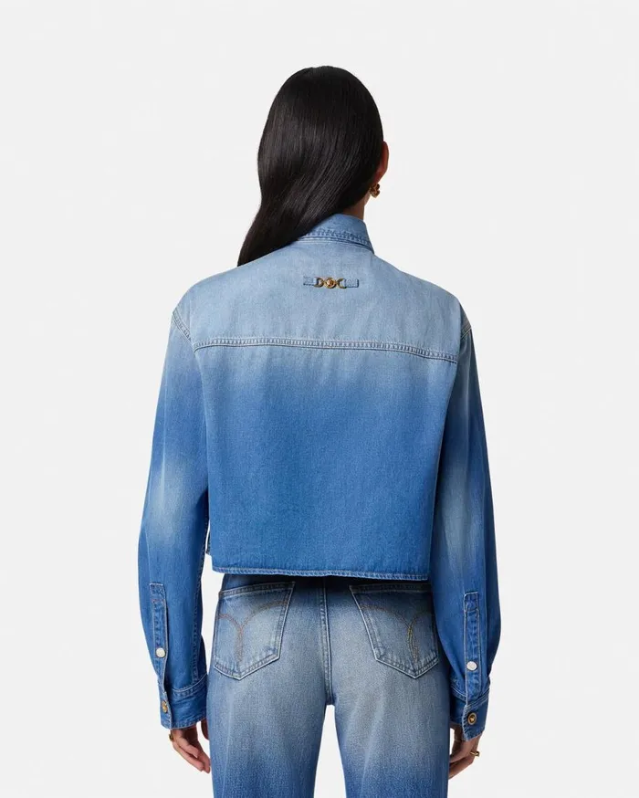 Versace Shirts and Tops Versace Milano Stamp Crop Denim Shirt Blue 8211 Women Versace Shirts and Tops Versace Milano Stamp Crop Denim Shirt Blue 8211 Women