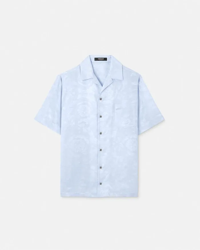 Versace Shirts Barocco Jacquard SilkBlend Shirt Light Blue 8211 Men