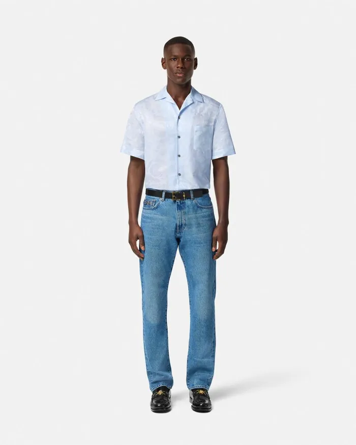 Versace Shirts Barocco Jacquard SilkBlend Shirt Light Blue 8211 Men Versace Shirts Barocco Jacquard SilkBlend Shirt Light Blue 8211 Men