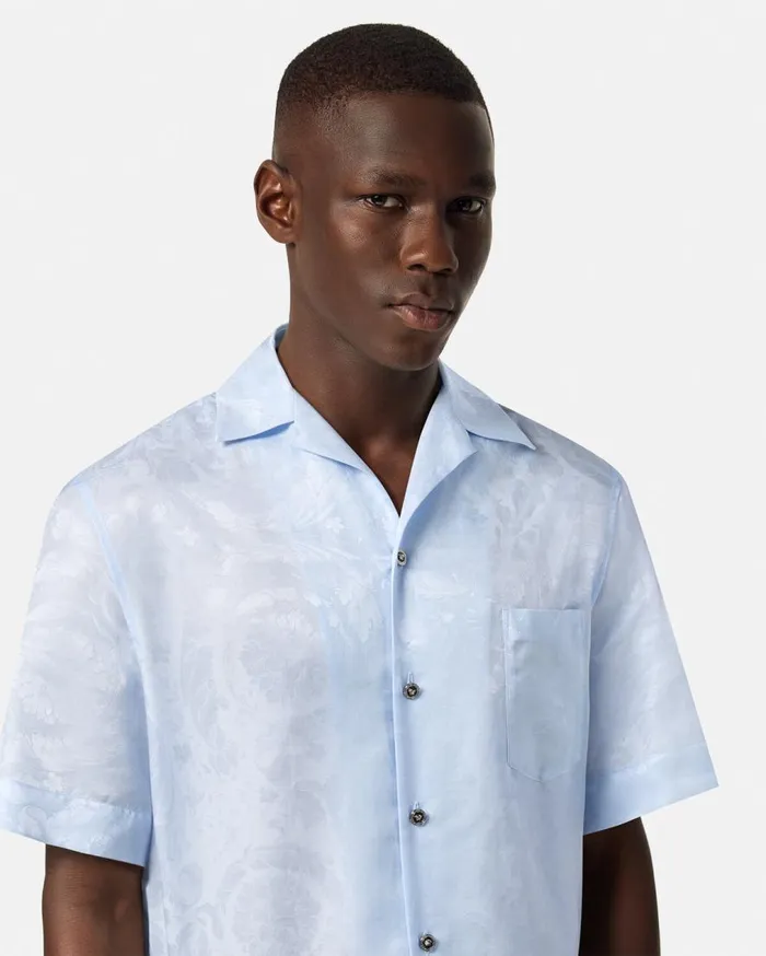 Versace Shirts Barocco Jacquard SilkBlend Shirt Light Blue 8211 Men Versace Shirts Barocco Jacquard SilkBlend Shirt Light Blue 8211 Men
