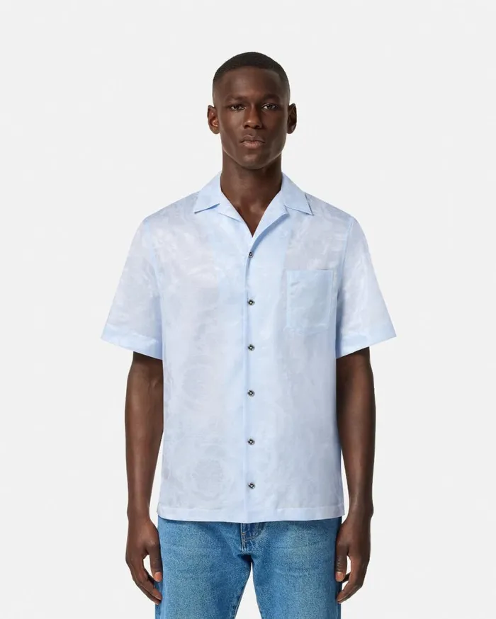 Versace Shirts Barocco Jacquard SilkBlend Shirt Light Blue 8211 Men Versace Shirts Barocco Jacquard SilkBlend Shirt Light Blue 8211 Men