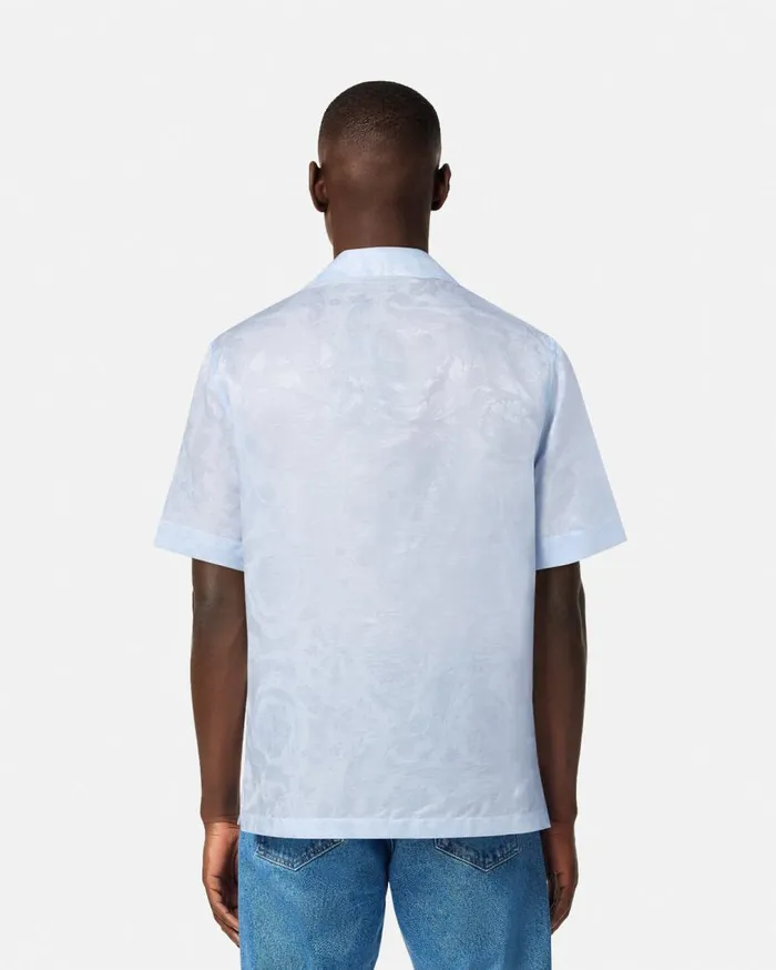 Versace Shirts Barocco Jacquard SilkBlend Shirt Light Blue 8211 Men Versace Shirts Barocco Jacquard SilkBlend Shirt Light Blue 8211 Men