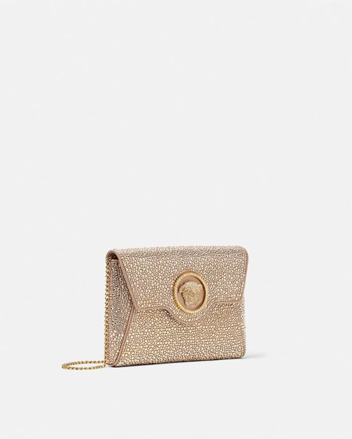 Versace Shoulder and Crossbody Crystal La Medusa Envelope Clutch Beige 8211 Women