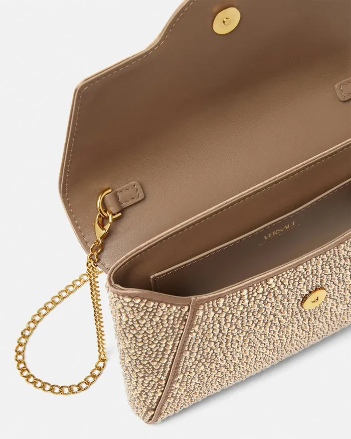 Versace Shoulder and Crossbody Crystal La Medusa Envelope Clutch Beige 8211 Women
