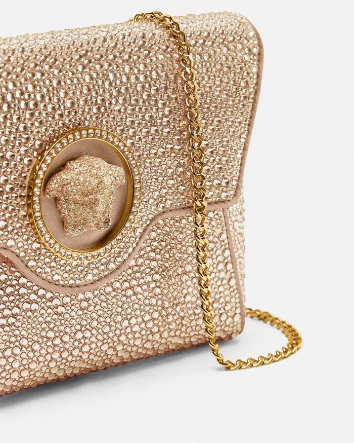 Versace Shoulder and Crossbody Crystal La Medusa Envelope Clutch Beige 8211 Women