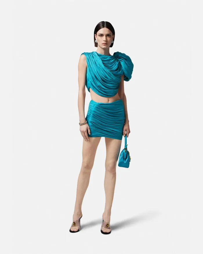 Versace Skirts Draped Pleated Mini Skirt Blue 8211 Women Versace Skirts Draped Pleated Mini Skirt Blue 8211 Women