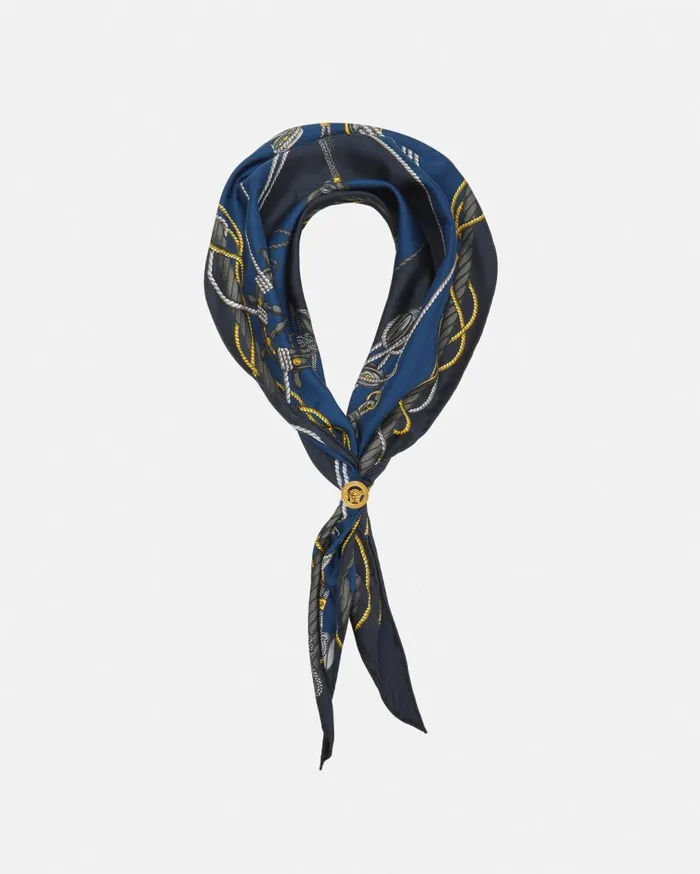 Versace Soft Accessories Versace Nautical Triangle Silk Foulard Blueprint 8211 Men