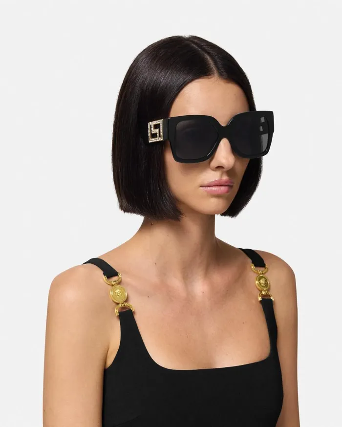 Versace Sunglasses Greca Sunglasses Blacksilver 8211 Women Versace Sunglasses Greca Sunglasses Blacksilver 8211 Women
