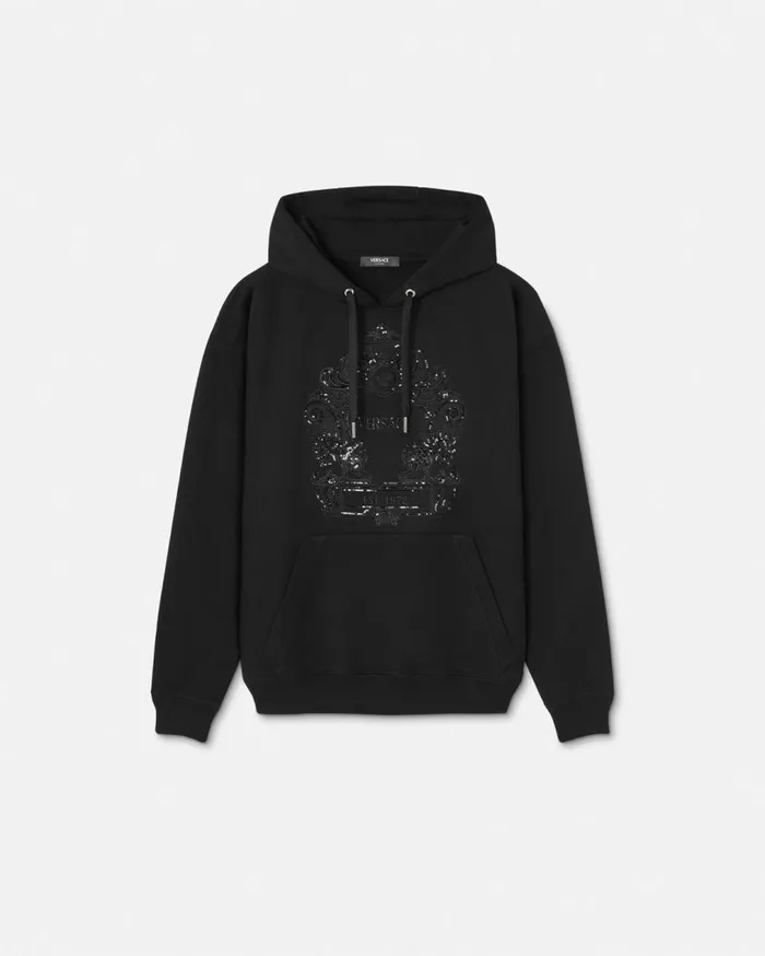 Versace Sweatshirts Embellished Versace Cartouche Hoodie Black 8211 Men