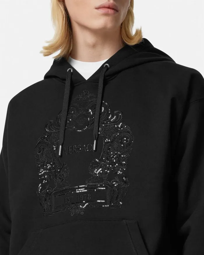 Versace Sweatshirts Embellished Versace Cartouche Hoodie Black 8211 Men Versace Sweatshirts Embellished Versace Cartouche Hoodie Black 8211 Men