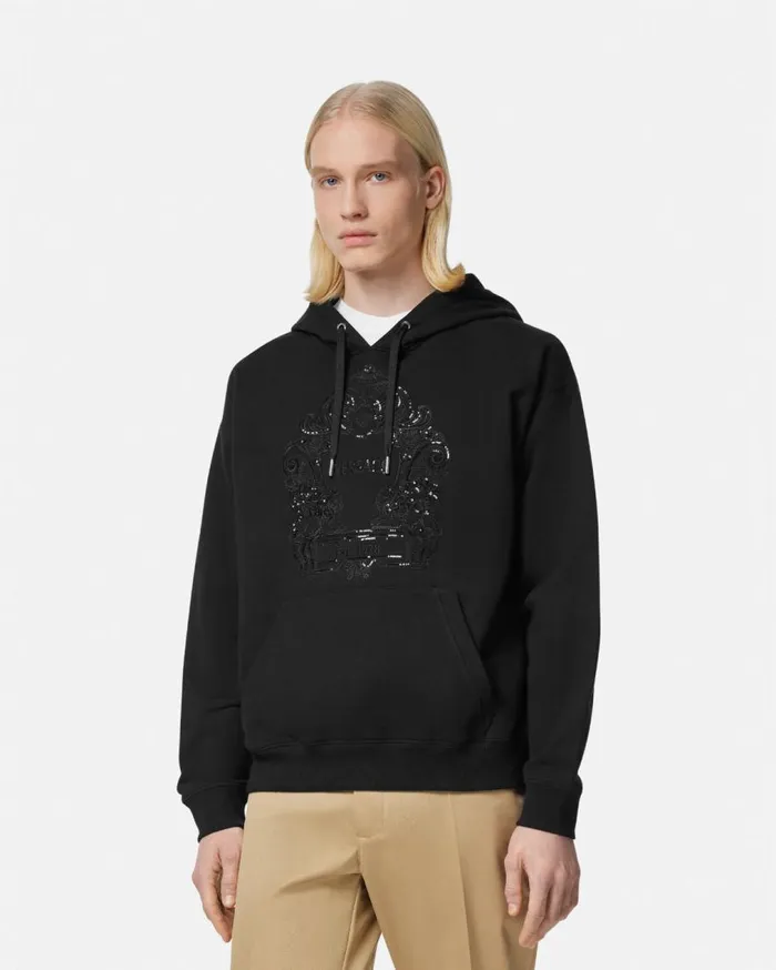 Versace Sweatshirts Embellished Versace Cartouche Hoodie Black 8211 Men Versace Sweatshirts Embellished Versace Cartouche Hoodie Black 8211 Men